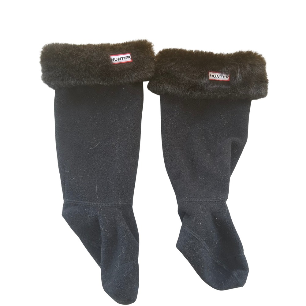 Hunter Boot Socks Women Size M Black Faux Fur Trim Fleece Tall Rain Boot Liners - Picture 5 of 5